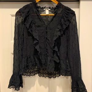 H&M black ruffle sheer top. Super cute!! Size:2